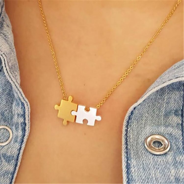 bohemian jigsaw design puzzle necklace
