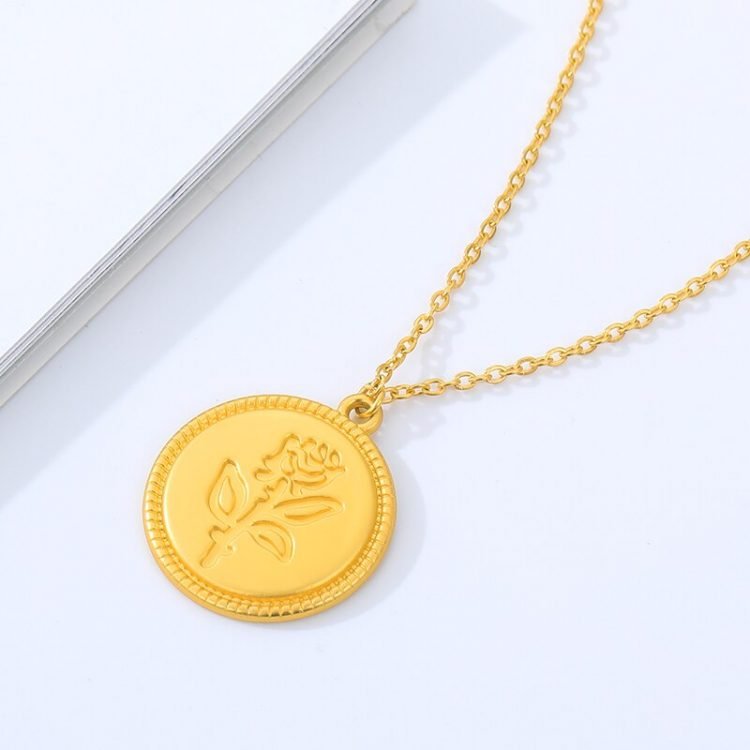 bridesmaid gift roseflower engraved pendant necklace minimalist