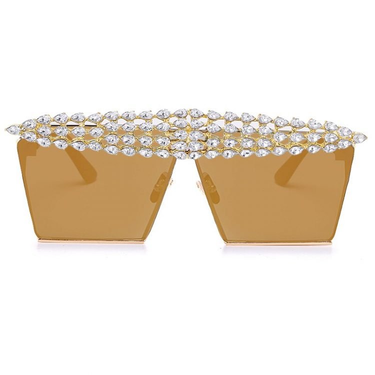 luxury fashion diamond rhinestones square sunglasses for women 2021 trendy fashion products sunglasses in light brown color